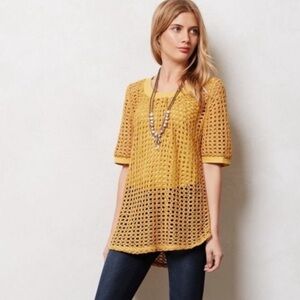 Anthropologie Angel of north crochet XL sweater Large Mustard